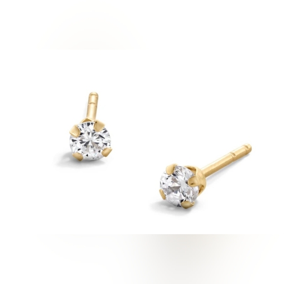 10k Solid Gold 3mm Cubic Zirconia Stud Earrings New In Box - Picture 1 of 7